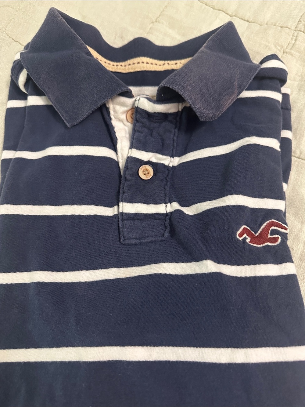 Men’s XL Hollister Navy & White Striped Polo with Red Logo classic - Picture 3 of 5